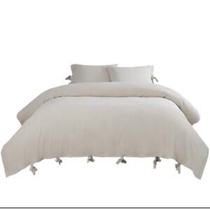 Vue Elements Hinton 3 Piece Linen Cotton Blend Duvet Cover Set – Natural - King